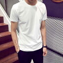 Tシャツ メンズ 男性用 半袖 トップス 韓国 スリムフィット クルーネック カットソー プルオーバー 普段使い ポリエステル 無地 ブラック系 ホワイト系 グ...