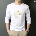 Tシャツ メンズ 長袖Tシャツ カットソー プリントTシャツ ポリエステル クルーネック 薄手 トップス カジュアル ストリート 秋冬 ゴールド ゴールド 獅子...
