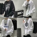 Tシャツ メンズ 男性用 長袖 トップス カットソー ポリエステル 宽松 圆领 プルオーバー プリント 秋冬 カジュア...