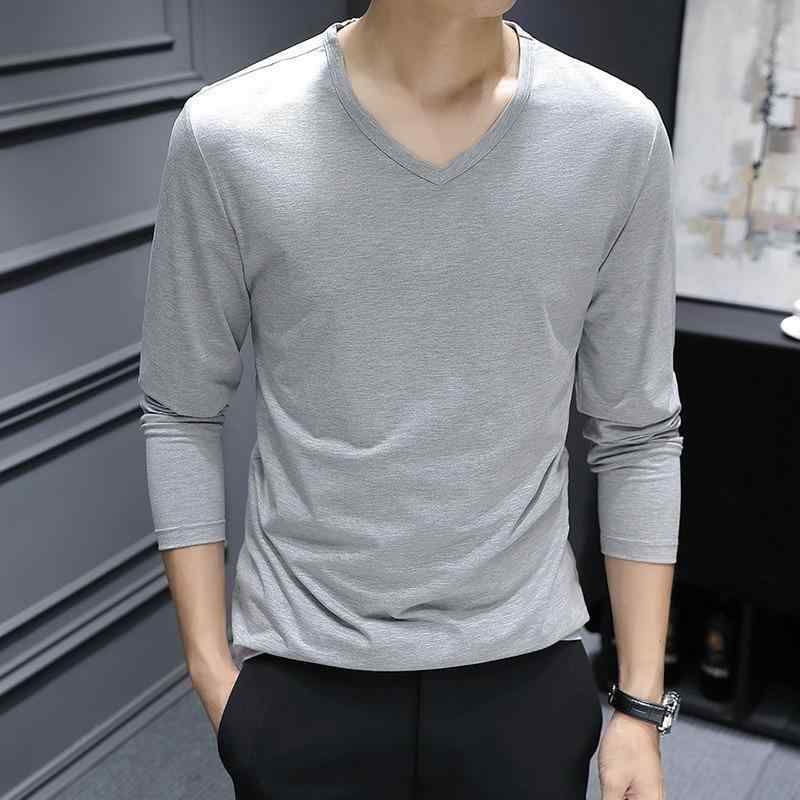 Tシャツ メンズ Vネック 長袖 カットソー 春秋 薄手 無地 インナー ポリエステル ブラック ホワイト グレー ワインレッド