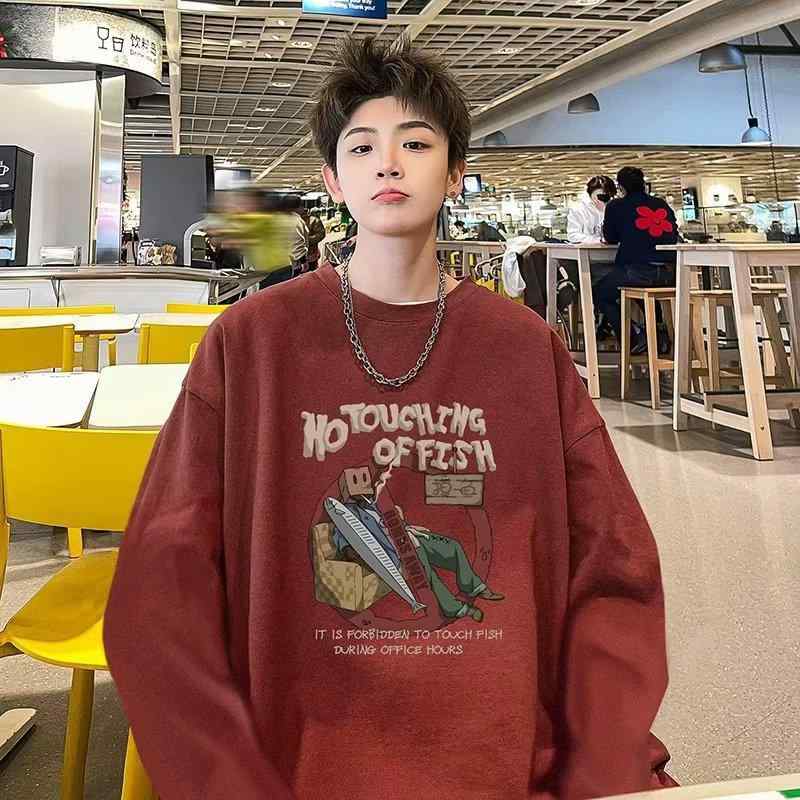 Tシャツ メンズ 男性用 長袖 トップス 春秋 薄手 ポリエステル プリント クルーネック カットソー ワインレッド ブラック グレー ホワイト 大きいサイズ
