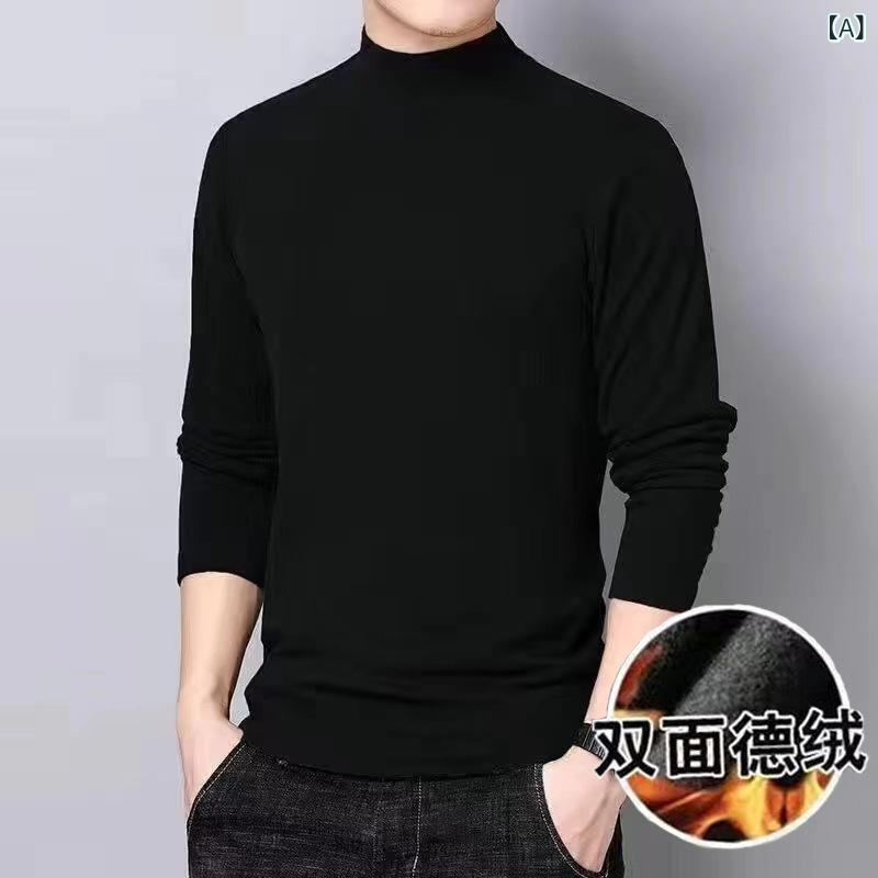 Tシャツ 男性用 トップス 秋冬 ストレッチ 保温 インナーシャツ ハイネック 長袖 ...