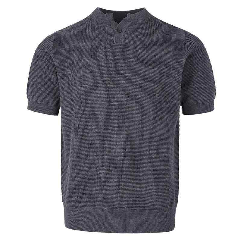 Tシャツ メンズ ヘンリーネック ニット 半袖 スリム 細身 無地 粘纤 トップス グレー ブラック系 カジュアル
