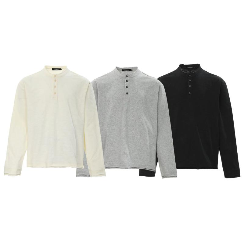 Tシャツ メンズ 男性用 アメリカンレトロ グレー ヘンリーネック 長袖 トップス ルーズ インナー 速乾..