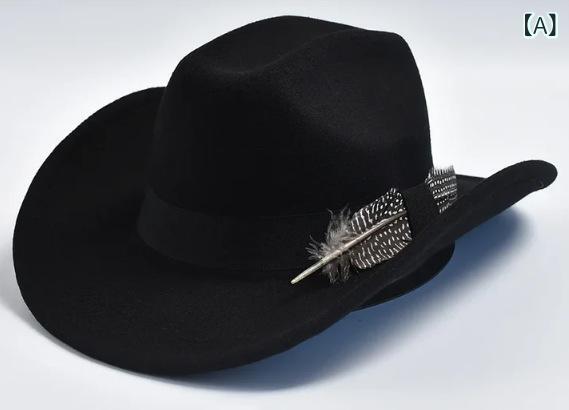 帽子 男性用 ウールフェルトハット テンガロンハット つば広ハット 秋冬 保温 ブラック オリーブグリー..