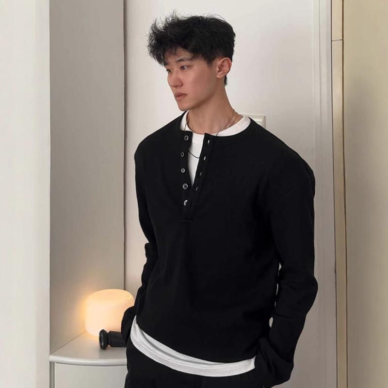 Tシャツ メンズ 男性用 長袖 モダール 無地 ヘンリーネック カットソー プルオーバ...