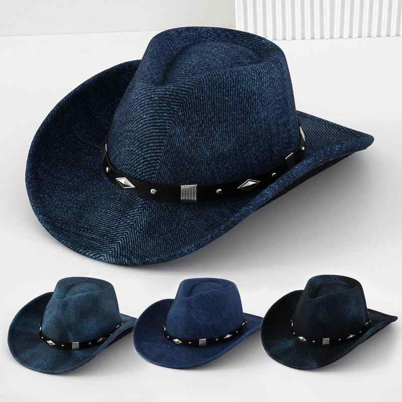 Hats - ハット レディース ウエスタンハット フェルトハット メタル スタッズ付き レザーベルト 旅行用 アウトドア 保温 遮光 菱形 スクエア型 蔵青 湖藍 天藍 亮藍