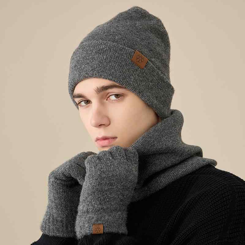 ニット帽 メンズ 秋冬 防寒 防風 3点セット 暖かい 毛糸 帽子 ネックウォーマー 手袋 ブラック 浅灰 米..