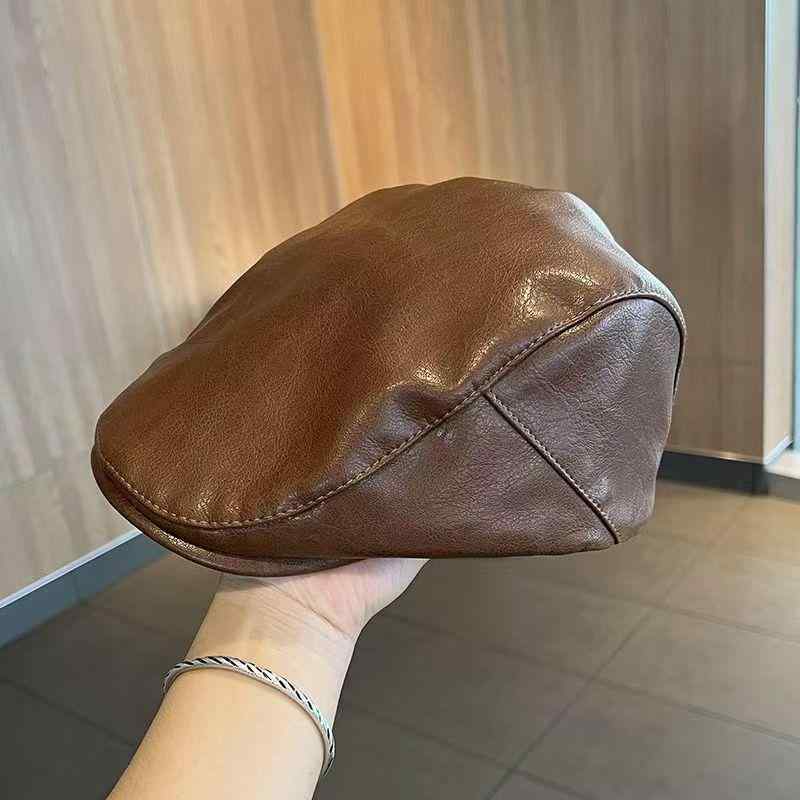 帽子 レディース 秋冬 レザー ハンチング ベレー帽 英国風 レトロ キャップ 庇付き ブラック カーキ グレー ワインレッド 日焼け防止 防寒 保温