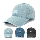 帽子 レディース メンズ デニム ウォッシュド NYC 刺繍 野球帽 キャップ カーブバイザー 日よけ 紫外線対策 普段使い アウトドア ブラック ブルー系(4)