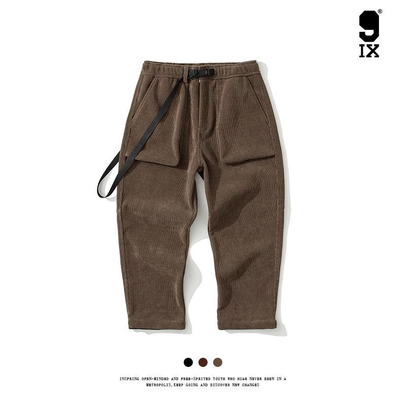 パンツ 男性用 コーデュロイ カーゴパンツ 秋冬 ズボン ワークパンツ ゆったり ストレート 紺色/コーヒ..