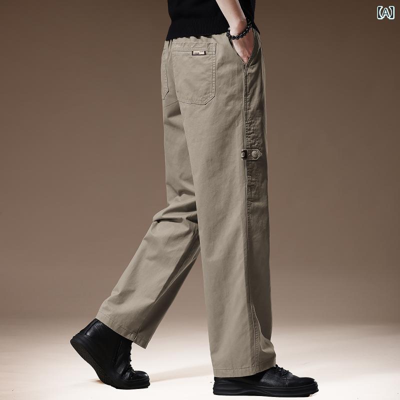 工装パンツ メンズ 男性用 コットン ワイドレッグ ワークパンツ 秋冬 ミリタリー ...