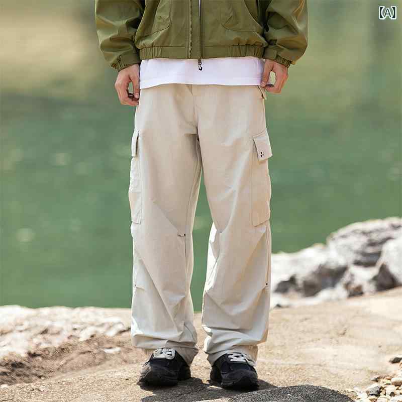 カーゴパンツ メンズ ルーズフィット ストレートパンツ ナイロン ワークパンツ ウ...