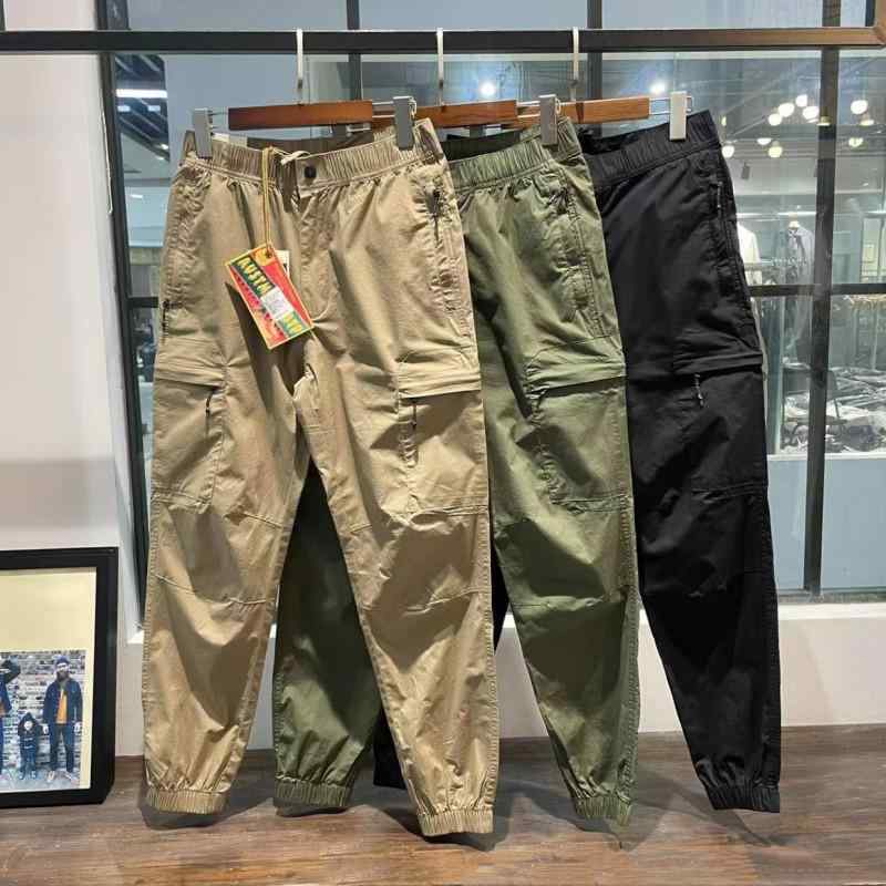 パンツ メンズ ワークパンツ 薄手 接触冷感 速乾性 カーゴパンツ 男性用 裾絞り ルーズ 高腰 カーキ ブラック アーミーグリーン