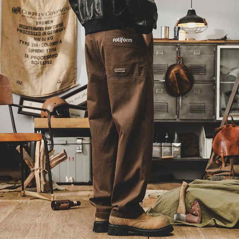 ワークパンツ メンズ ストレート コットン カジュアル ロングパンツ カーキ ブラック 無地 刺繡 ポケット飾り アメカジスタイル・カテゴリ: 休闲裤・スタイル: アメカジ・対象: 青少年.成人・デザイン: 刺绣.ポケット・パンツ丈: フルレングス・パンツのタイプ: ストレート・ウエスト: ミドルウエスト・前立て: ジッパー・・柄: 文字.数字.アルファベット・素材: 綿・生地: 綿・裾: ストレート・伸縮性: なし・色: カーキ.ブラック（約360g）・サイズ: S, M, L, XL, 2XL, 3XL, 4XL・機能: 耐摩耗性.アイロン不要・用途: カジュアル