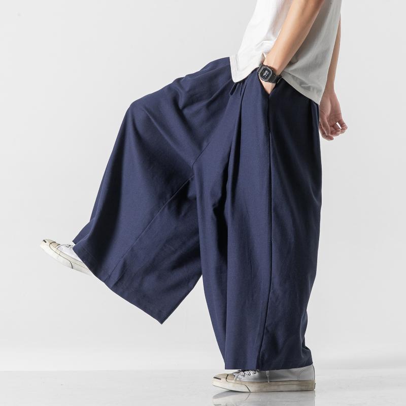 パンツ メンズ 中国風 コットンリネン ワイドレッグパンツ リラックス ストレートパンツ 男性用 大きいサイズ ズボン ボトムス M L XL 2XL 4XL 5XL ブラック オフホワイト ライトグレー ダークグレー ネイビー(x2)
