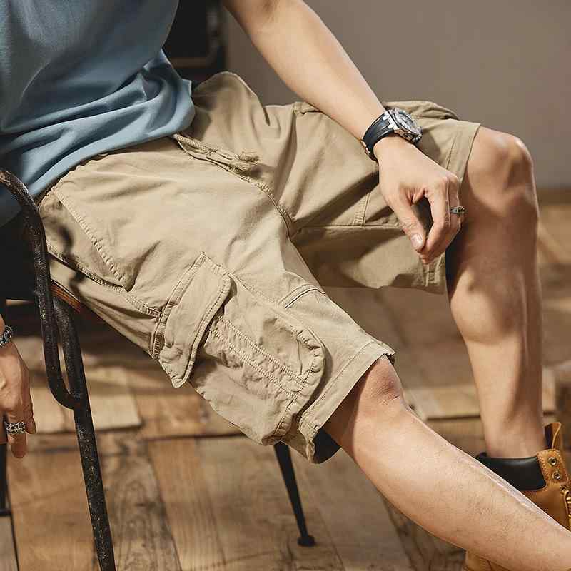Men'S Wear - ハーフパンツ メンズ 男性用 カーゴパンツ ミリタリーパンツ ワークパンツ 短パン 綿 無地 5分丈 膝丈 ゆったり ルーズフィット カーキ ブラック 黒 グレー 普段使い アウトドア