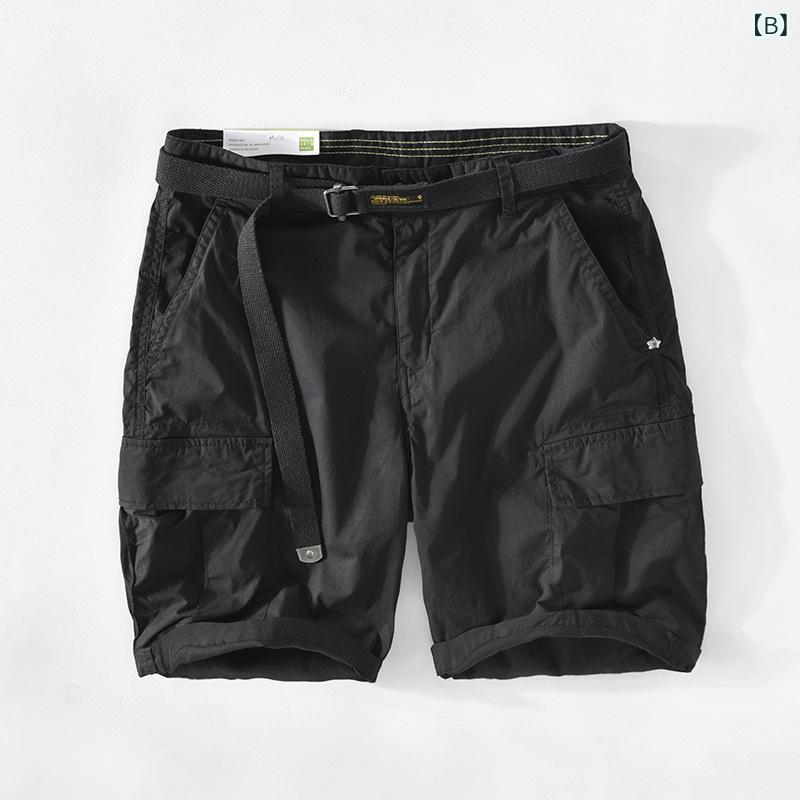 LINEAR shopのハーフパンツ メンズ 男性用 綿 カーゴパンツ ミリタリー ワークパンツ 5分丈 膝丈 無地 ゆったり 春夏 カーキ ブラック｜アングル3