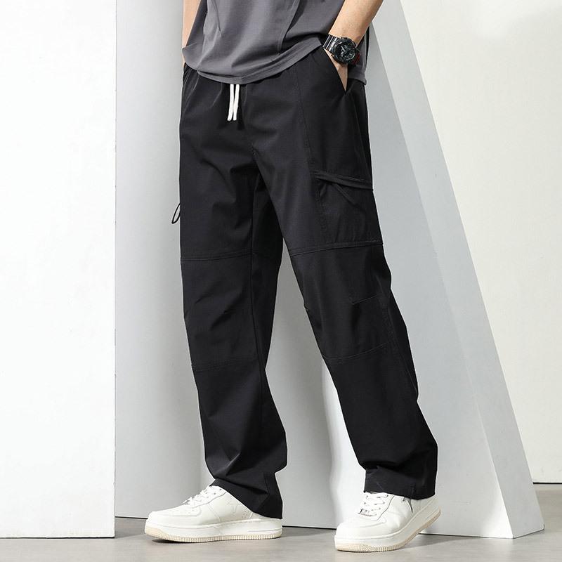 パンツ 男性用 春秋 ワークパンツ ゆったり ストレート ポリエステル ブラック 大きいサイズ(x30)