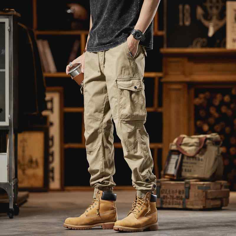 カーゴパンツ メンズ ミリタリー ワークパンツ 秋冬 ズボン ボトムス ゆったり 太め ストレート ドローコード付き アウトドア 作業着 普段使い カーキ ブラック グレー 綿