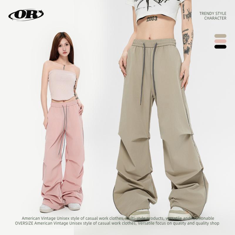 パンツ 男性用 ワークパンツ ギャザー ストレート ゆったり ピンク系 カジュアルパンツ