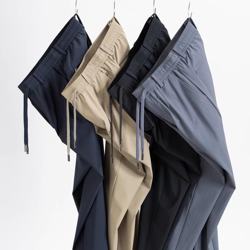 メンズ 接触冷感パンツ スポーツカジュアルパンツ 薄手 ストレート ズボン ポリエステル混紡 無地 ブラック ダークグレー ネイビー イージーパンツ ルームウェア 普段使い