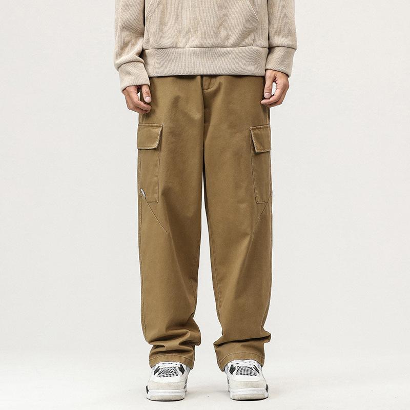 カーゴパンツ メンズ コットン ゆったり ストレート オールシーズン ワークパンツ ポケット付き アウトドア カジュアル ワイドレッグパンツ