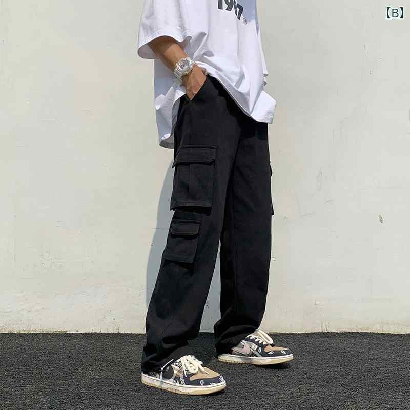 パンツ 男性用 コットン 多ポケット ルーズ ワークパンツ カーゴパンツ ストレート...