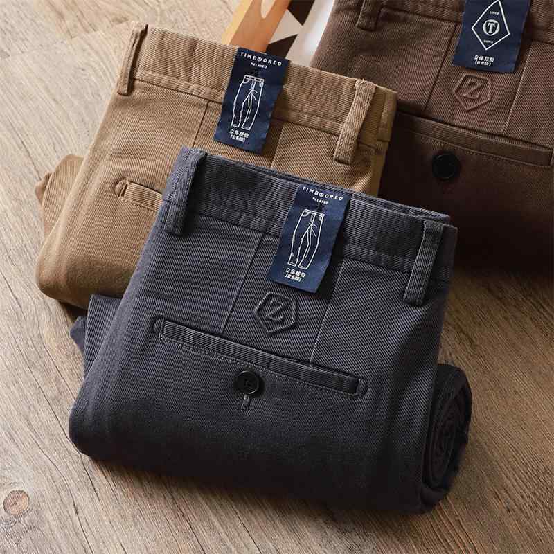 パンツ メンズ 水洗い コットン ツイル 秋冬 厚手 中高腰 伸縮性 ルーズ ストレート ワークパンツ カー..