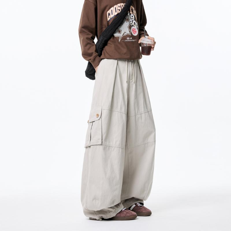 カーゴパンツ メンズ ワークパンツ コットン ストレート ズボン ワイドレッグ カジュアル ロングパンツ 春 スタイル ミリタリー 無地 黒 グレー