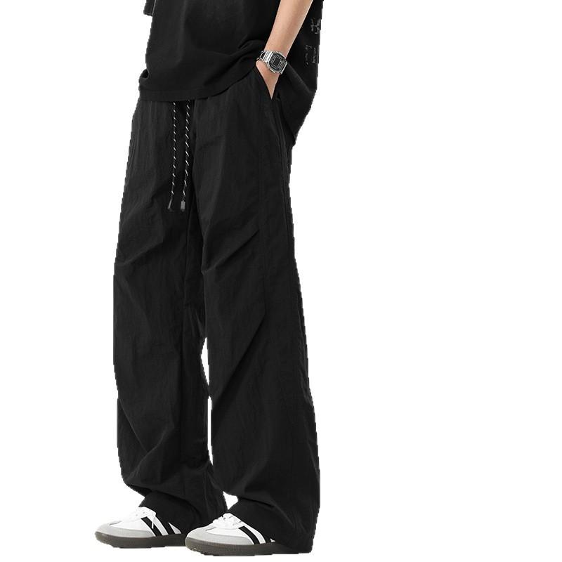 メンズ ワークパンツ 薄手 接触冷感 ストレートパンツ ズボン ボトムス イージーパンツ リラックスパンツ 部屋着 ルームウェア カジュアル ゆったり 多ポケット 黒 ブラック ベージュ カーキ