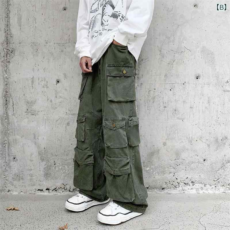 LINEAR shopのパンツ メンズ カーゴパンツ ワークパンツ ワイド ゆったり ストレート ミリタリー カーキ ブラック グリーン 綿 ポリエステル 秋 カジュアル(x2)｜アングル3