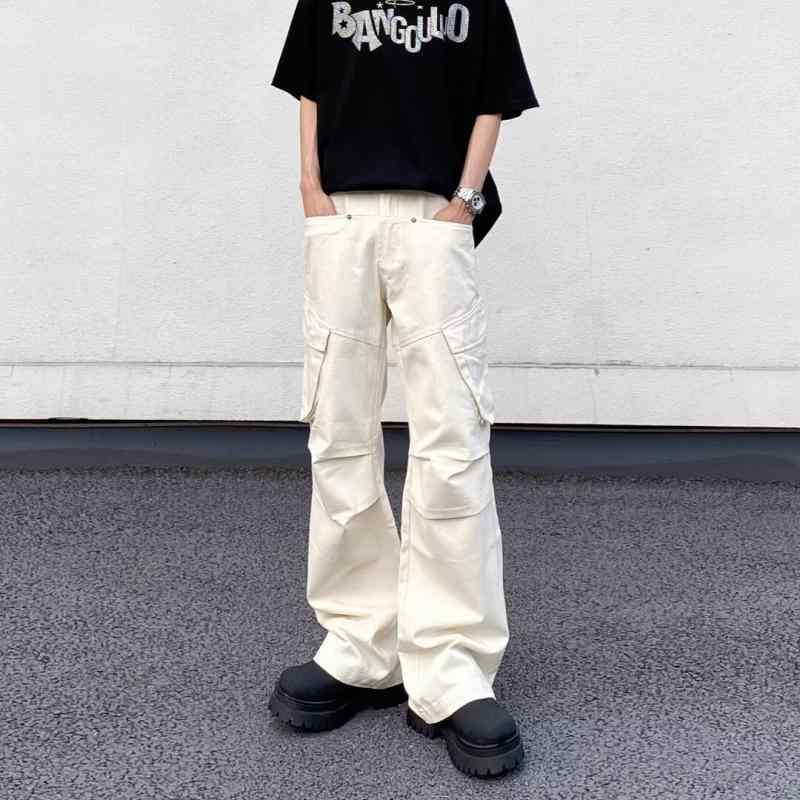 カーゴパンツ メンズ ストレート ワイドレッグ カジュアルパンツ 男性用 ボトムス ミリタリー ワークパンツ 無地 四季 普段使い デイリー