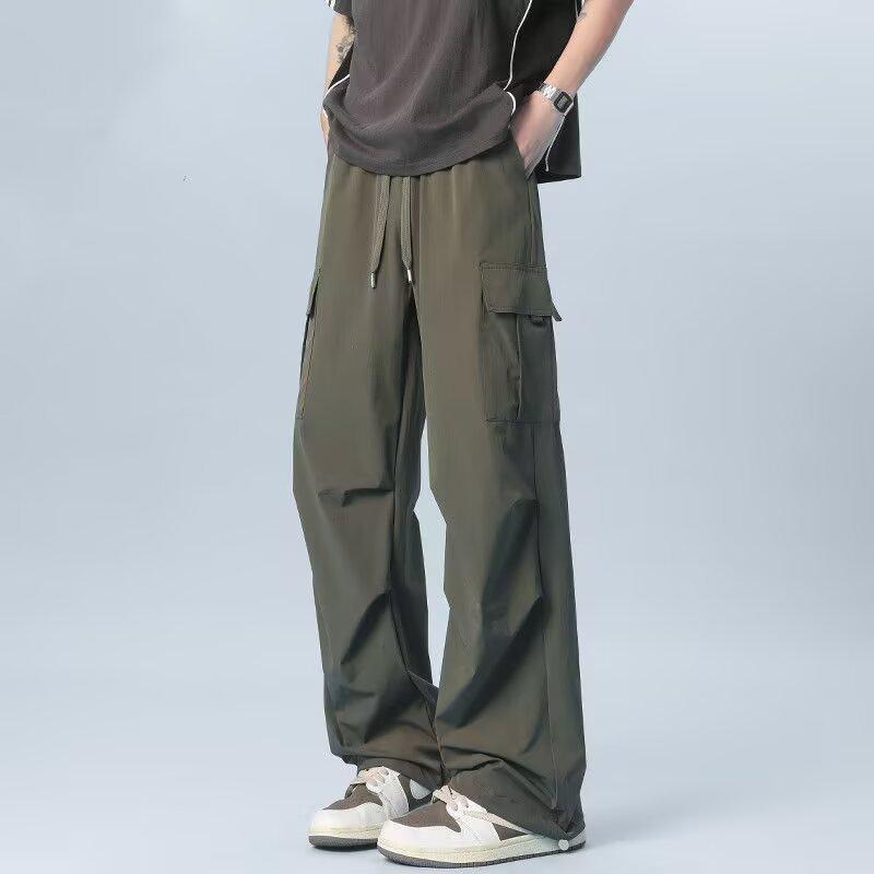 カジュアルパンツ メンズ ストレートパンツ ポリエステル混紡 ワークパンツ ゆったり 薄手 無地 ドロー..