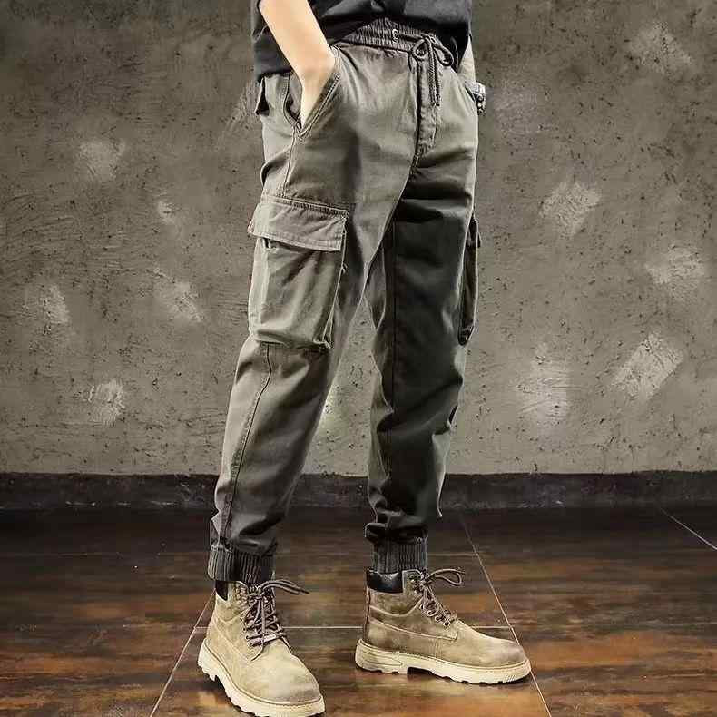 カーゴパンツ メンズ テーパードパンツ 春秋 9分丈 ワイドパンツ ウエストゴム カジュアルパンツ 作業着風 ブラック グレー グリーン カーキ ネイビー M L XL 2XL 3XL 4XL