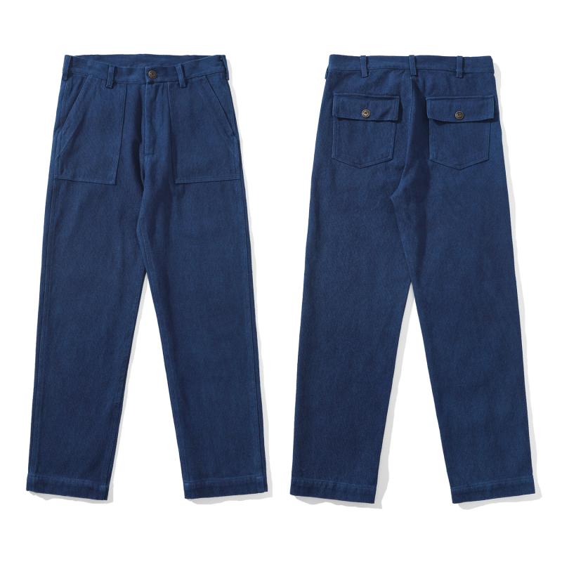 Pants - カーゴパンツ メンズ 藍染 ストレートパンツ ウォッシュ加工 ミリタリー ワークパンツ コットン