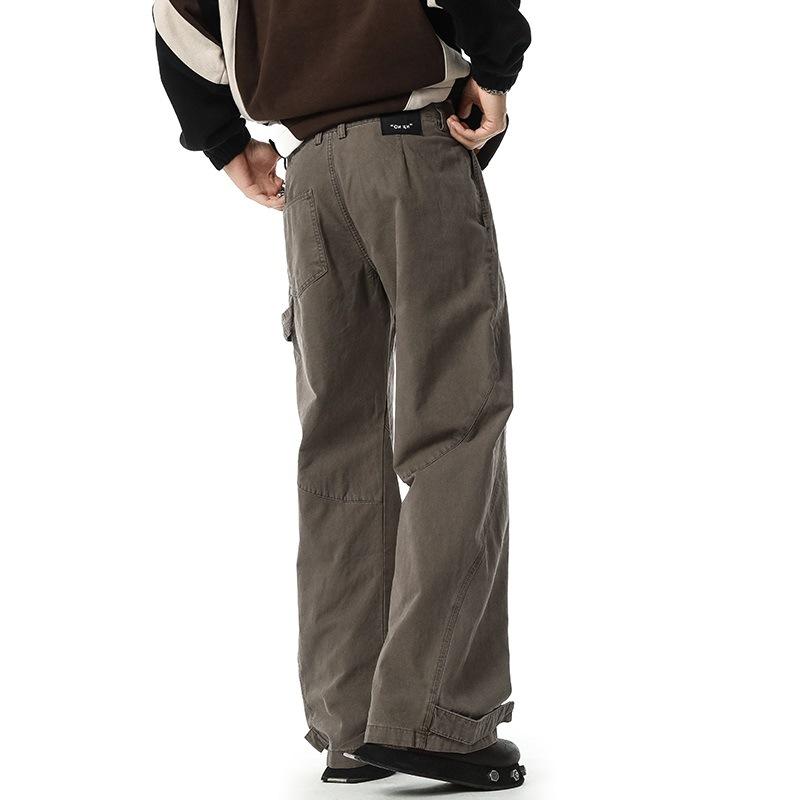 パンツ メンズ カーゴパンツ ワイドパンツ ミリタリー ワークパンツ コットン ゆったり ストレート カーキ ブラウン