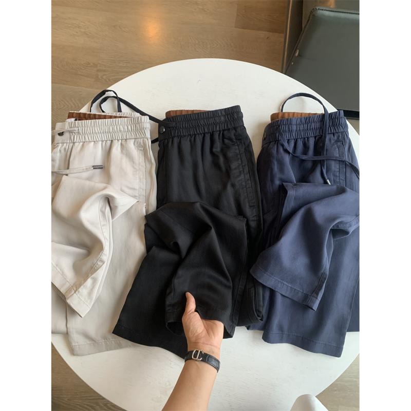 パンツ 男性用 リネン混紡 ストレート テーパード イージーパンツ ゆったり リラックス 高腰 無地 春秋..