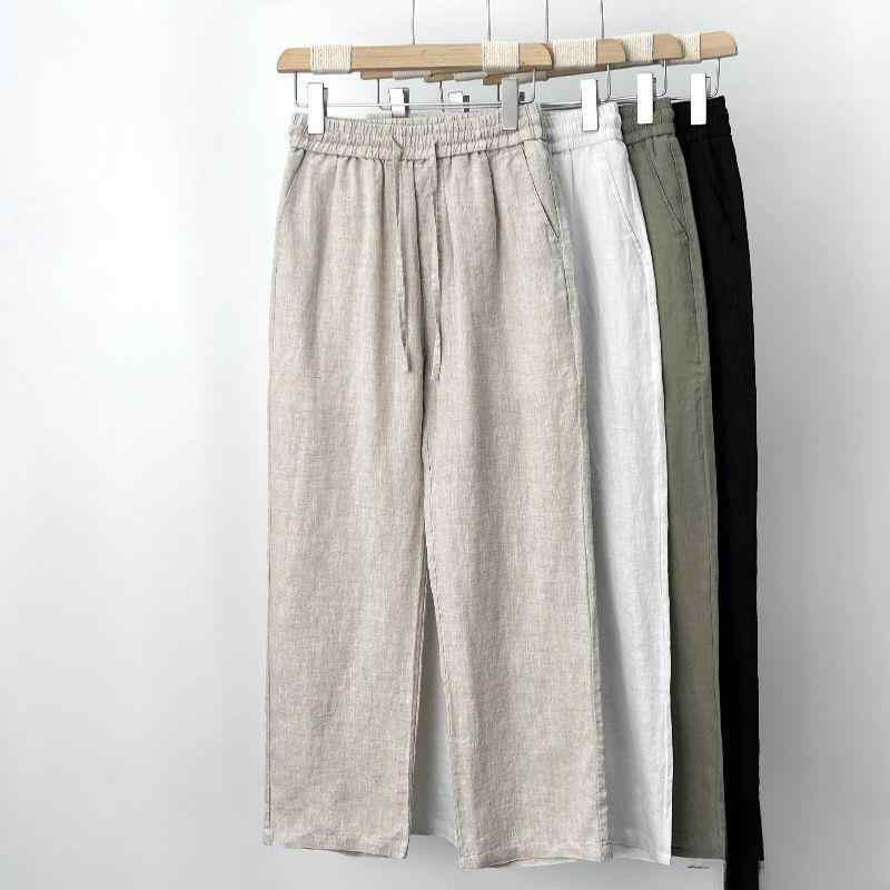 パンツ 男性用 亜麻 リネンパンツ コットンリネンパンツ ワイドレッグ ストレート ゆったり カジュアル ロングパンツ 春秋 高腰 薄手 麻色 ホワイト ブラック グレー ネイビー