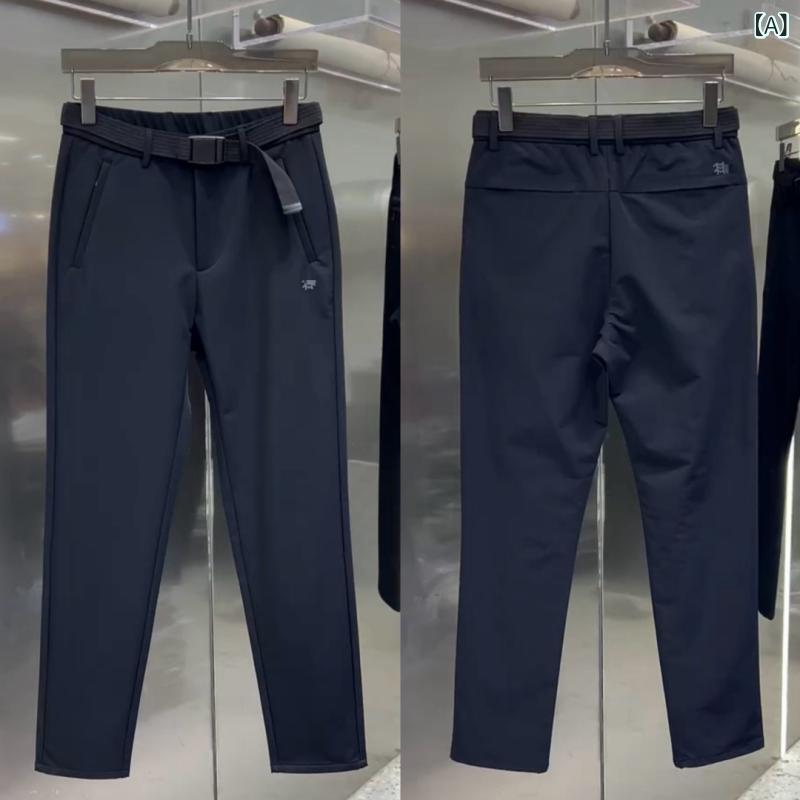 Men'S Wear - カジュアルパンツ メンズ 撥水 ストレートパンツ アウトドアウェア ズボン 春夏 薄手 ウエストベルト付き 黒