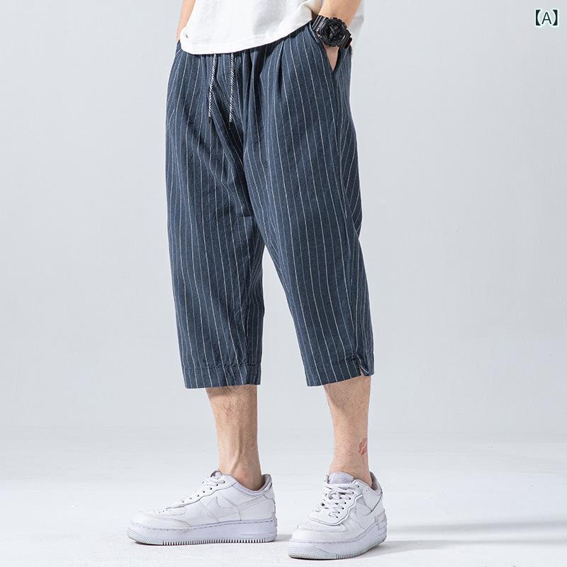 パンツ メンズ 麻 リネン ストレート 中国風 薄手 7分丈 夏物 イージーパンツ カジ...