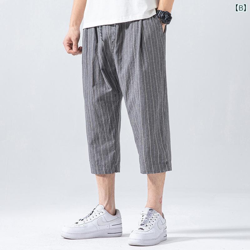 パンツ メンズ 麻 リネン ストレート 中国風 薄手 7分丈 夏物 イージーパンツ カジ...