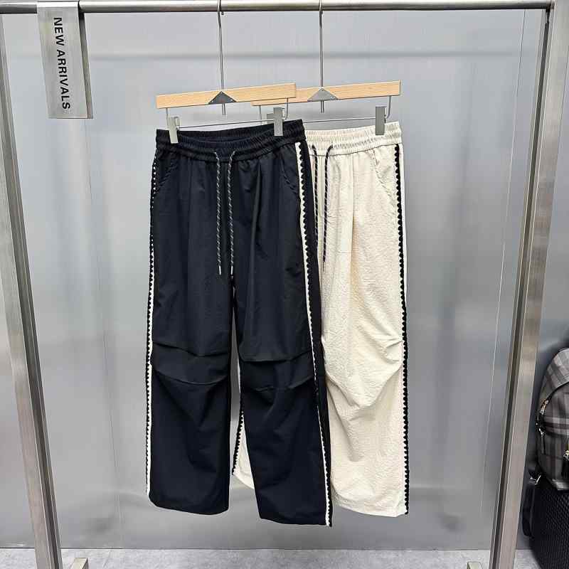 パンツ 男性用 運動 織り柄 直筒 ロングパンツ 普段使い カジュアル ポリエステル 黒 ブラック系