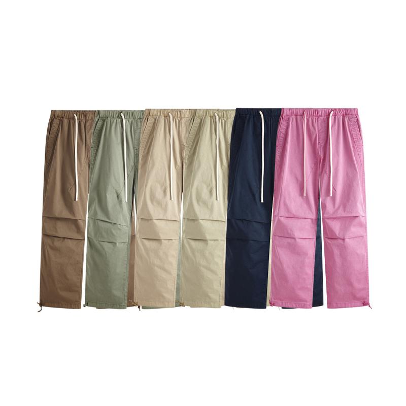 パンツ 男性用 水洗い コットン ワークパンツ ストリート カジュアル ロングパンツ 宝藍色 灰绿色 灰杏..