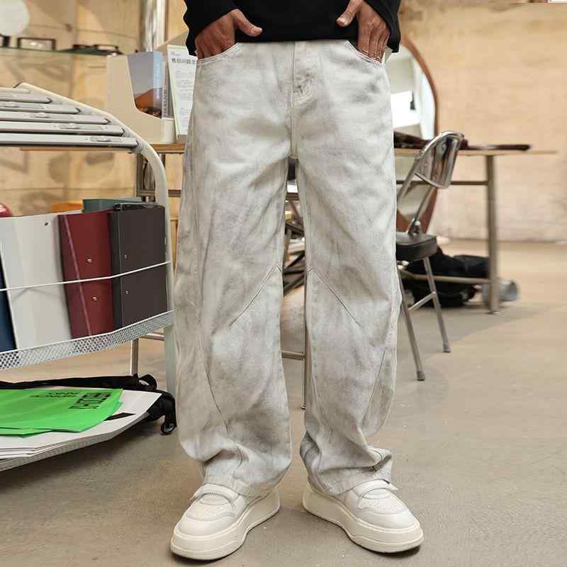 ジーンズ メンズ ストレート デニムパンツ 秋冬 韓国 レトロ ウォッシュ加工 ゆっ...