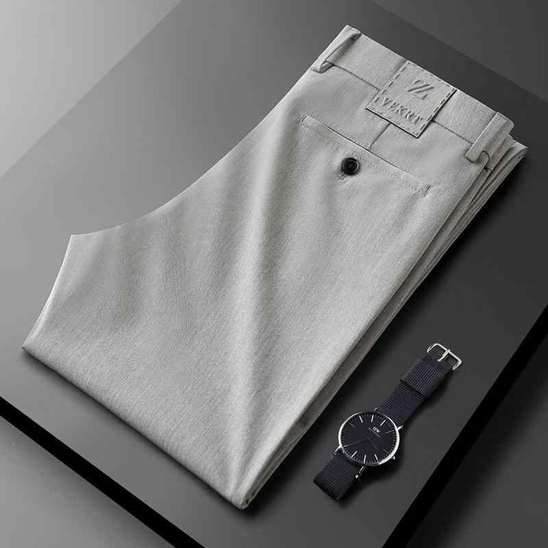 パンツ 男性用 隠しゴムウエスト スリムフィット イージーケア スラックス 普段使い 薄手 テーパード ポリエステル グレー カーキ ネイビー ブラック