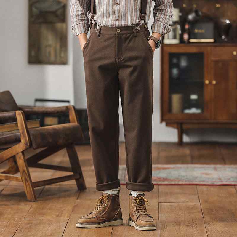 サロペット メンズ ビンテージ風 オーバーオール ワークパンツ ウール混紡 英国風 カジュアルパンツ 黒..