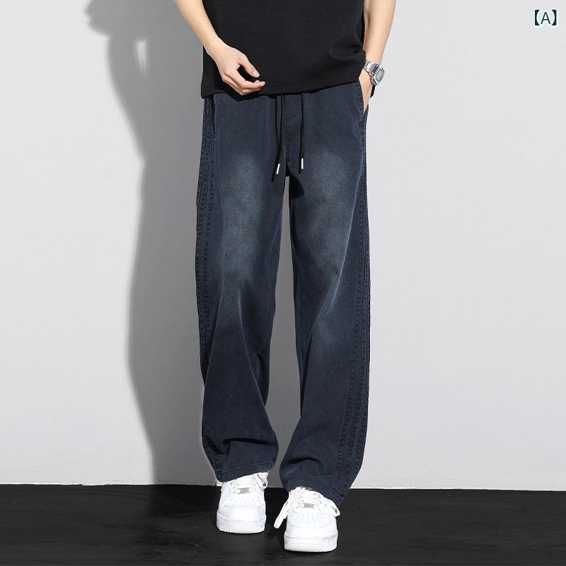LINEAR shopのパンツ メンズ 男性用 イージーパンツ ストレートパンツ リラックスパンツ 竹繊維 天丝 薄手 無地 伸縮性 星空ブルー ブラック モーデングレー M L XL 2XL 3XL 4XL｜アングル2