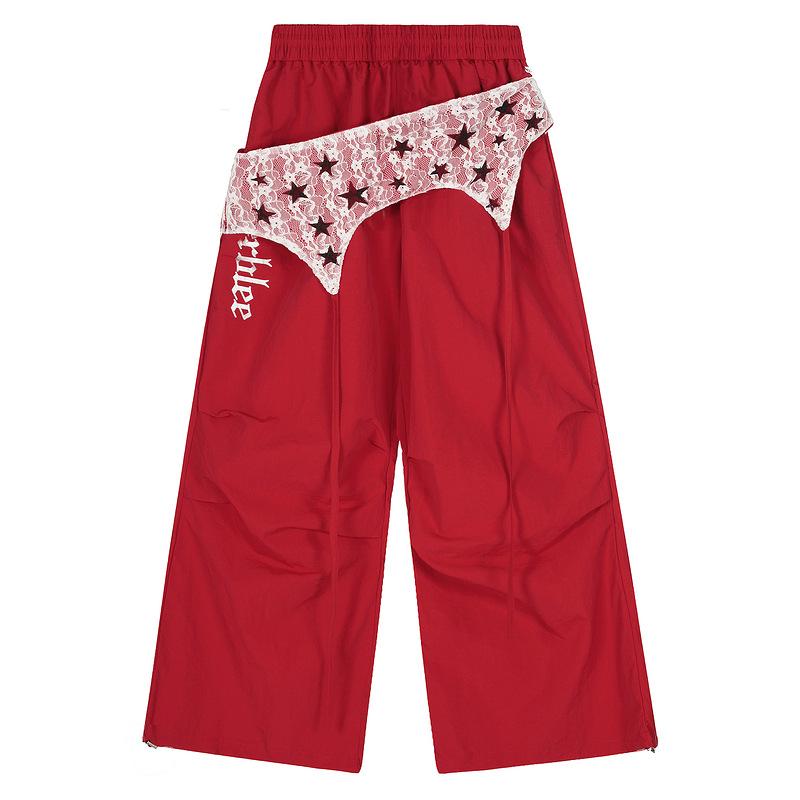 パンツ 男性用 ワークパンツ ストリート アメカジ レトロ ドローストリング ワイド カーゴパンツ ボトムス ズボン ポリエステル レッド