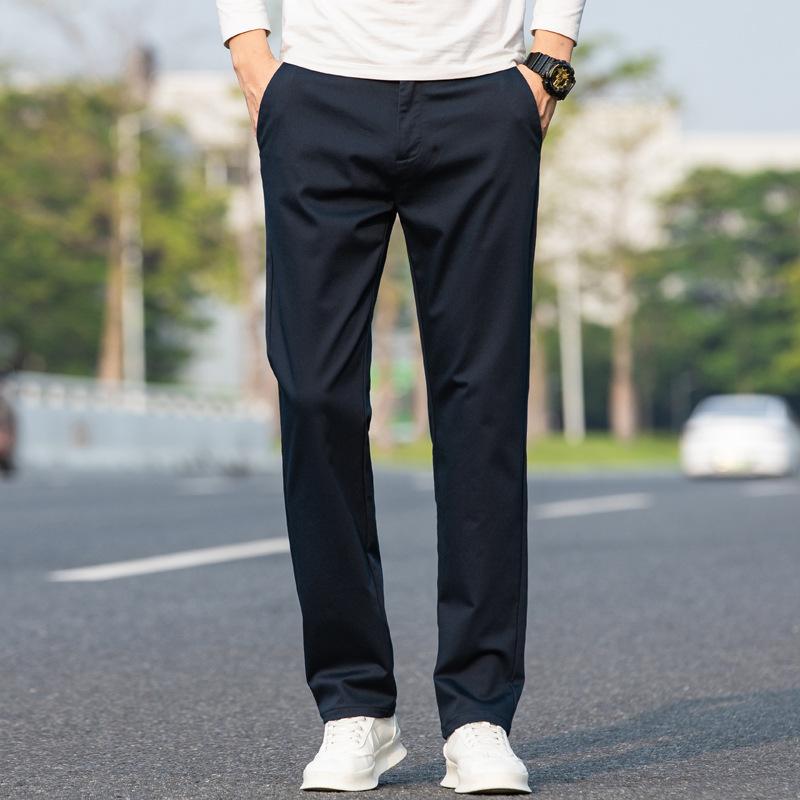 カジュアルパンツ メンズ テーパードパンツ ストレッチ 秋冬 厚手 ビジネス センタープレス 無地 ブルー グレー カーキ ブラック 紺・カテゴリ: 休闲パンツ